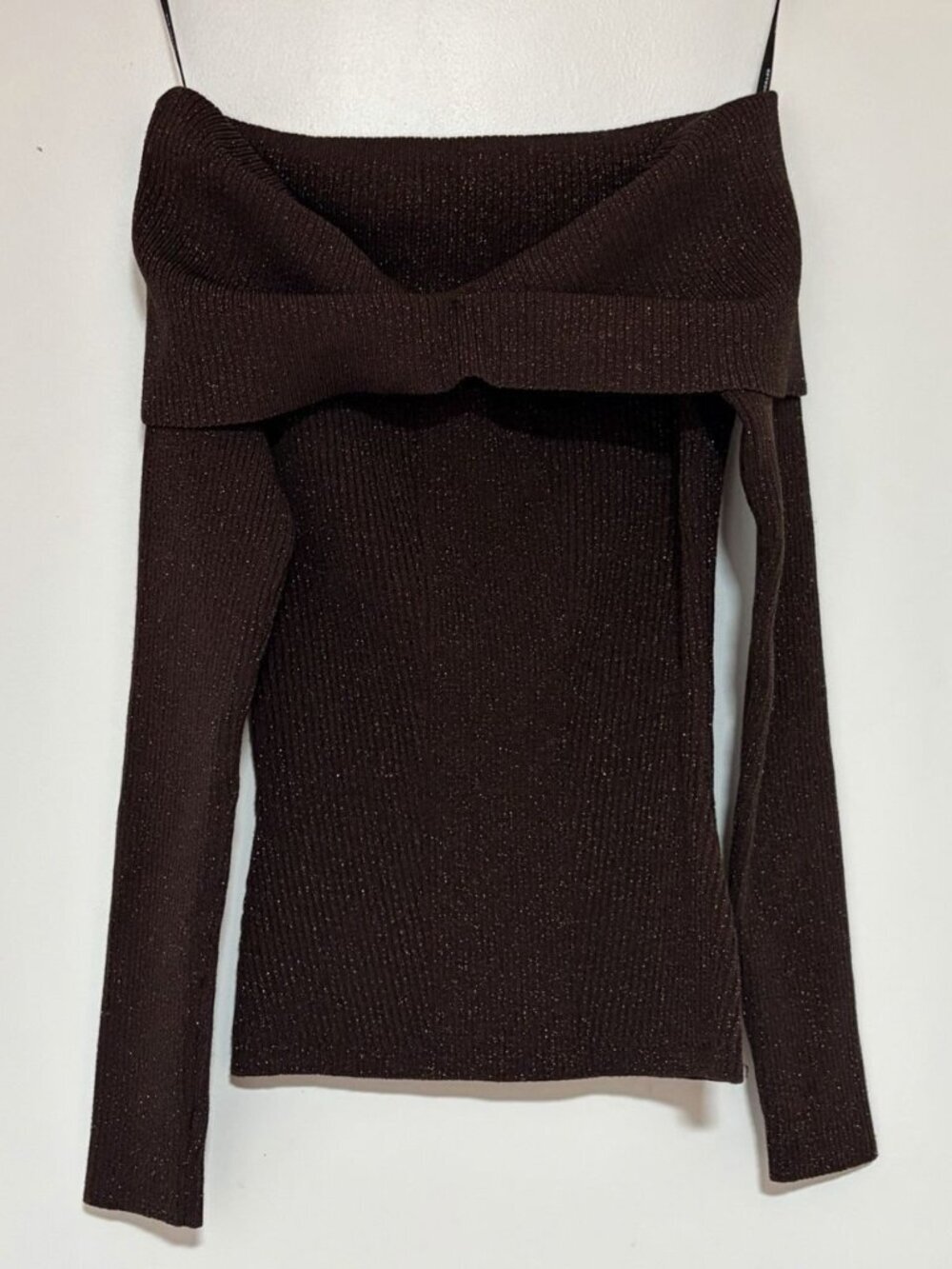 Retrofete Women’s Brown Sparkle Off Shoulder Sweater Size XS/S